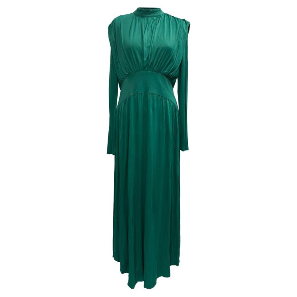 Farm Rio Cutout Gathered Jersey Maxi Dress in Green Viscose